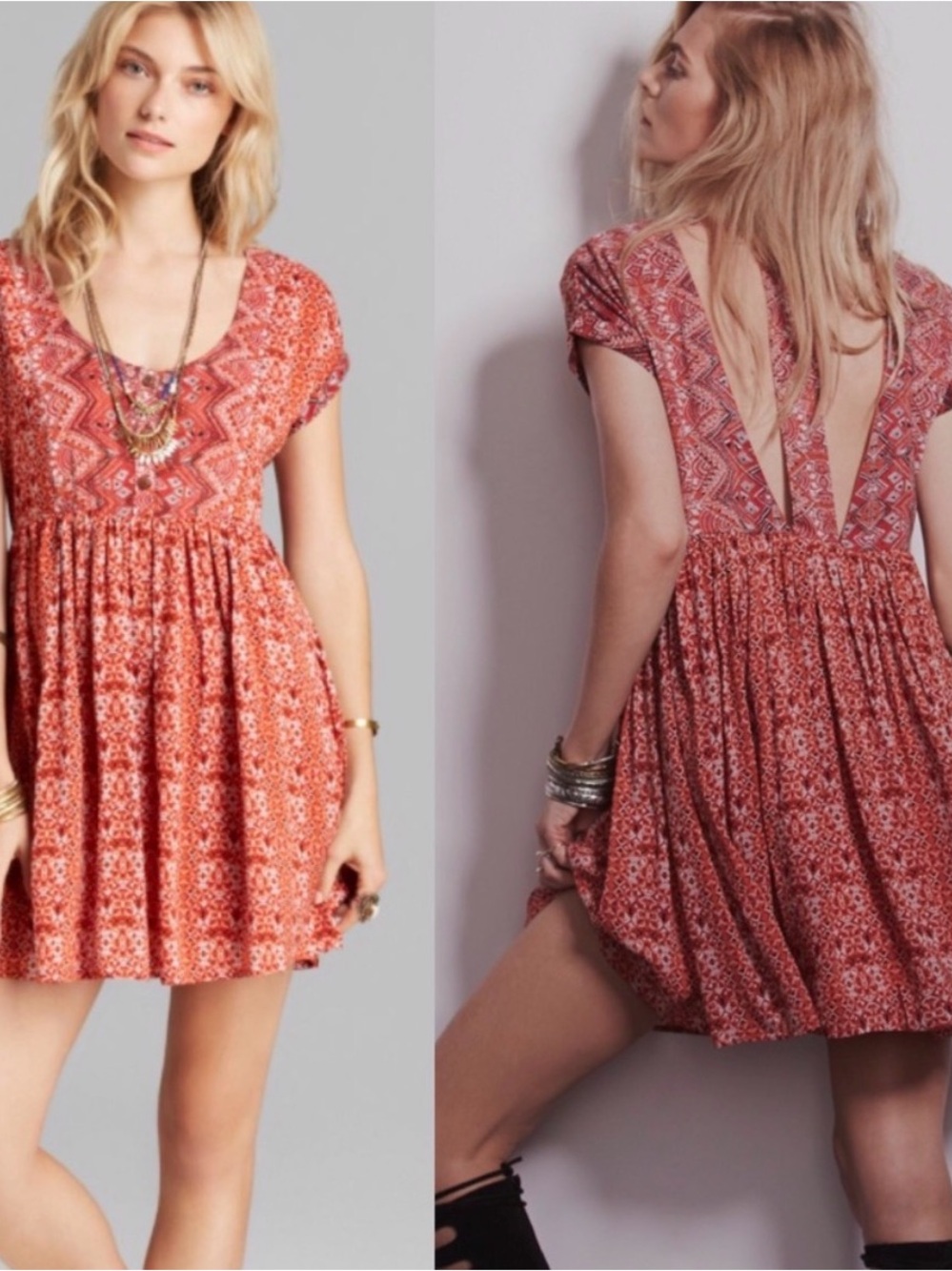 Free People Sundown Babydoll Dress Boho Geometric Print XS